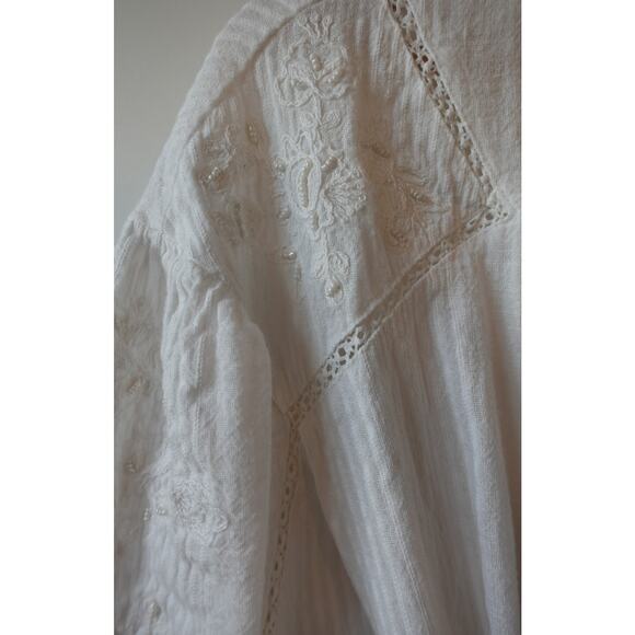 Zara Womens Top XS White Embroidered Wrap Shirt Crochet Boho Cotton Eyelet - Picture 3 of 10